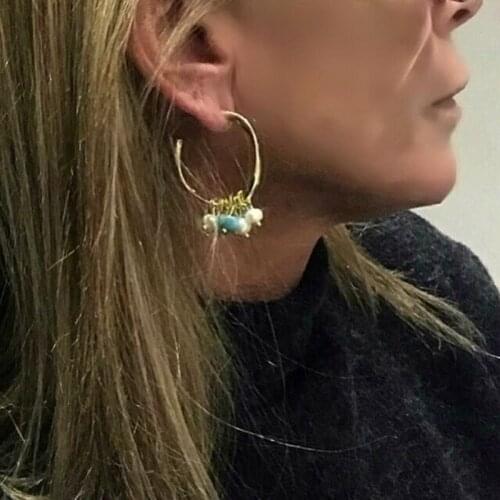 2 Pcs/Set Classic Women Earrings Geometric Color Stone Pendant Circle Gold Earring Set Temperament Lady Party Jewelry