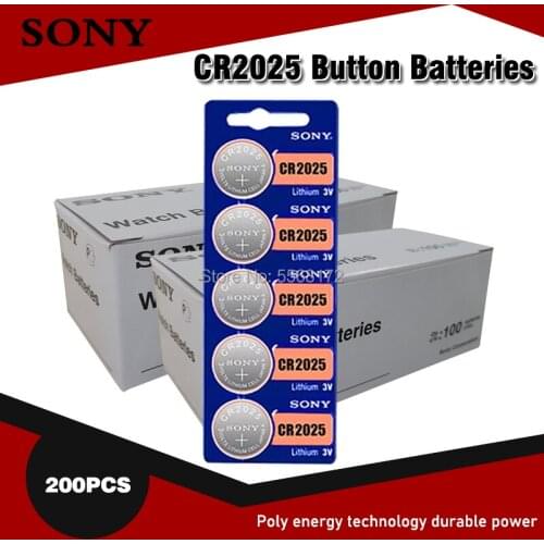 200pcs For SONY Original 2025 CR2025 Battery 3V Lithium Button Coin Cells Batteries BR2025 DL2025 KCR2025 L12 For Watches Toy