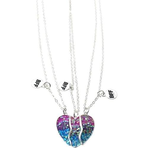 Fashion 2021 3 pack Bff Heart Pendant Necklace Rainbow Enamel Broken Heart Pendant On Stainless Chains Necklace For Women