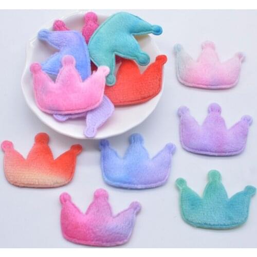 50Pcs 43*40mm Colorful Plush Furry Crown Applique for DIY Headwear Hair Clip Bow Decor Handmade Clothes Hat Shoes Sewing Patches