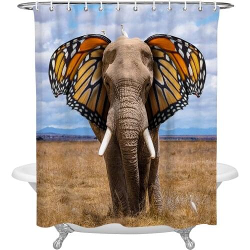 Elephant Butterfly Ears Abstract Shower Curtain Waterproof Polyester Fabric Shower Curtains Home Decoration Curtain with Hook