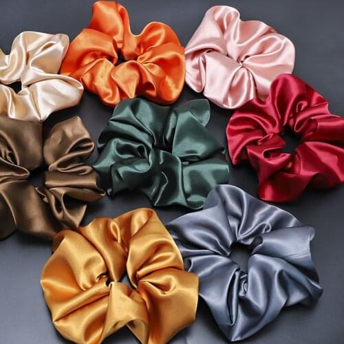 Free shipping basic OL satin women hair scrunchies color elegant girls hairbands Ponytail Holder Hair accessories