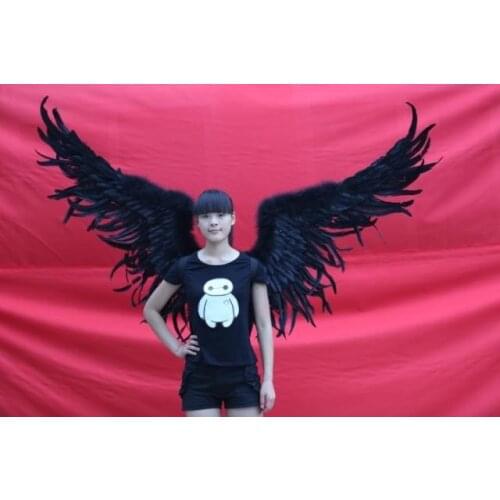 Free shipping Black large wings feathers T-stage model catwalk shows wings party performance shows props cosplay photography