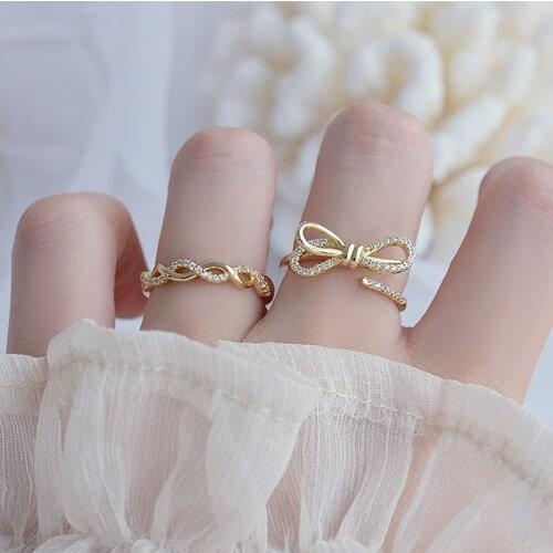 Shiny Side New Accessories Crystal Engagement Adjustable Rings for Women Simple Style Cute Bowknot Rings