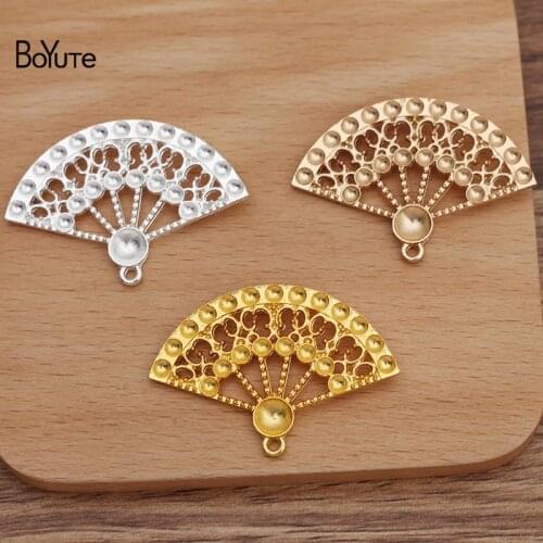 BoYuTe (20 Pieces/Lot) 44.5*30.5MM Metal Alloy Pearl Fan Pendant Materials Factory Supply Handmade DIY Jewelry Accessories