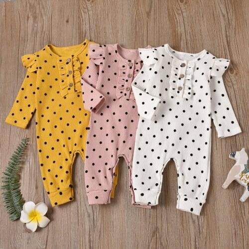 0-2Yrs Baby Girls Polka Dots Clothing Outfits Soft Cotton Long Sleeve Romper Fot Girls Spring Infant Kids Sunsuits