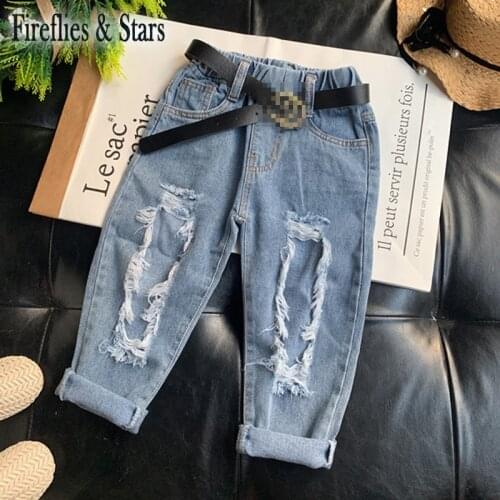 Spring Summer girls jeans baby denim pants kids trousers children jeans streetwear fashion hot hole ripped tassel 2 to 7 yrs
