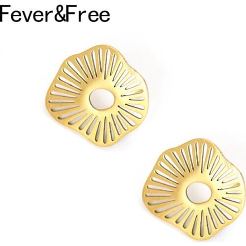 Fever&Free 2020 New Arrival Earrings For Women Gold Stainless Steel Irregular Hollow Out Earring High Quality Jewelry Gift