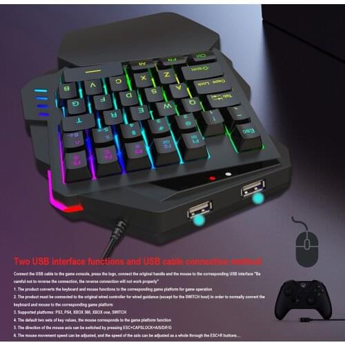 V500 One-handed Gaming Keyboard RGB Illuminated Keyboard with Converter Gaming Accessory NK-Shopping