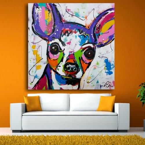 Canvas Painting Living Room Home Decor 1 Piece/Pcs Cute Dog Colorful Pictures Modern Wall Art Chihuahua Dog Animal Poster Frame