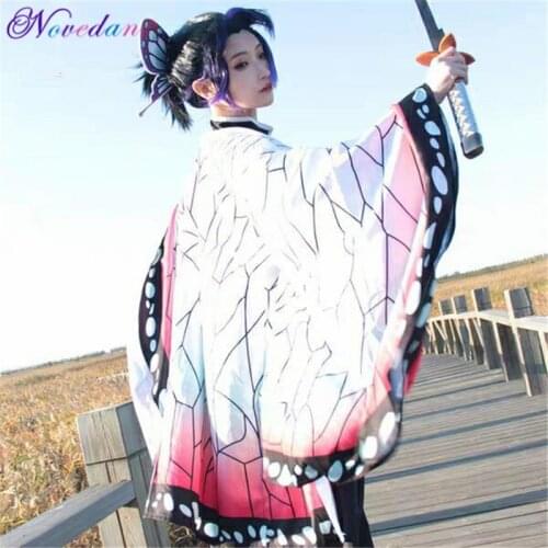 Anime Demon Slayer Kimetsu no Yaiba Kochou Shinobu Cosplay Costume Women Kimono Uniforms Halloween Carnaval Party Costume Wig