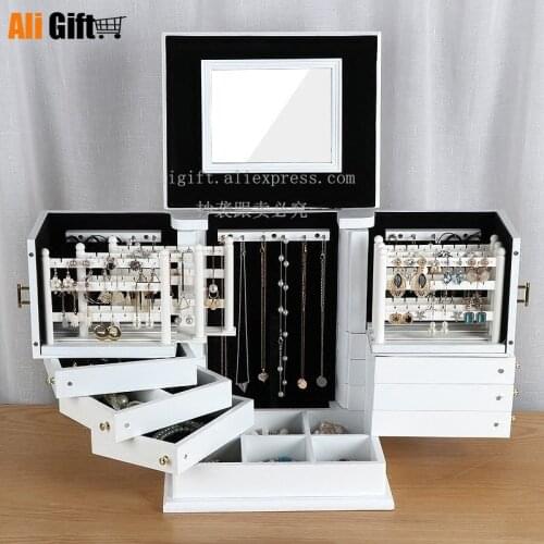 Creative Multilayer Solid Wood Jewelry Box Household Retro-european Princess High-grade Earrings Jewelry Receiving Box Organizer