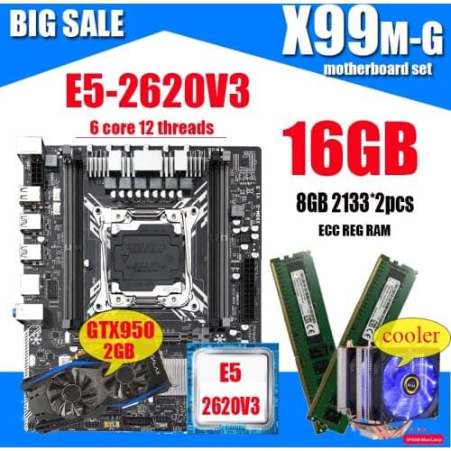 X99 Motherboard with Intel XEON E5 2620 V3 with 2*8G DDR3 RECC memory GTX950 2GB and COOLER combo kit set SATA 3.0 USB 3.0