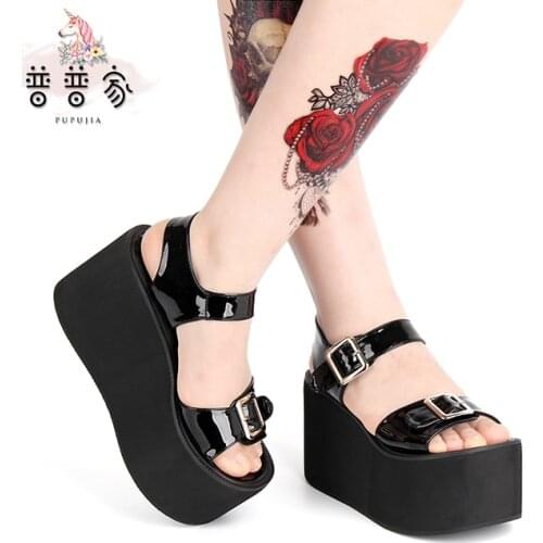 Princess sweet lolita shoes Gothic wind high heel 10CM thick bottom muffin zipper sandals custom shoes in summer pu8477