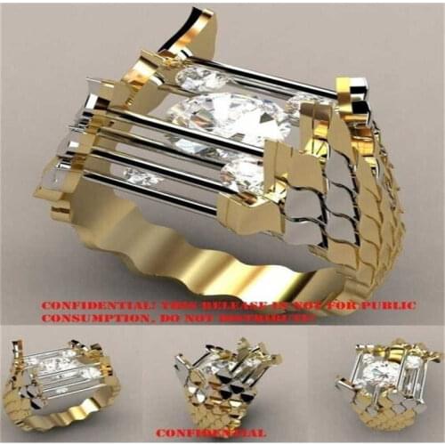 Fashion creative womens two-color electric ring hollow popular womens jewelry gold color ring