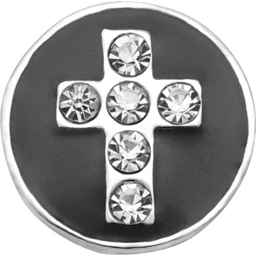 Fashion beauty Elegant Black Oil Crystal Cross 20MM metal snap buttons charms fit DIY 18mm snap jewelry wholesale kz3315
