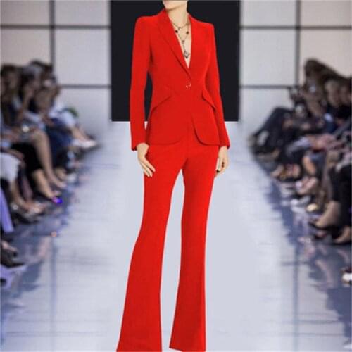 Fashion Red Pant Suits Women spring New High end British style leisure business suit +wide-leg pants two-piece Suit Female