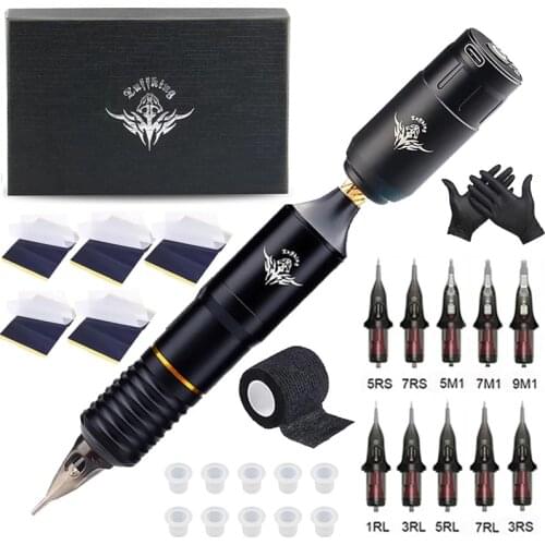 Tattoo Machine Set Professional Wireless Tattoo Machine Kit Rotary Pen with Cartridge Needles Permanent Makeup Machine supplies