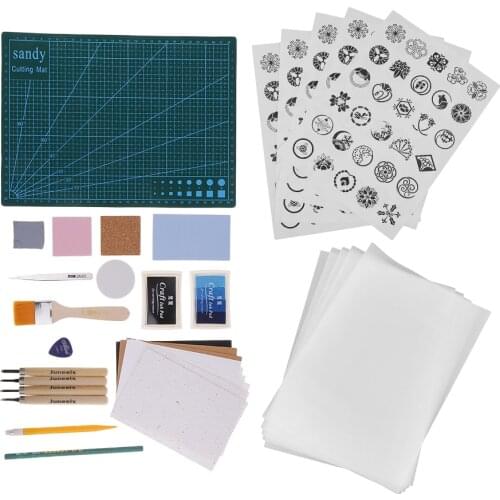 Set of Hand Carve Rubber Stamp Kit Blocks/Carving Knife/Block printing ink/Inkpad/tweezers,Professional Rubber Carving Tools Set