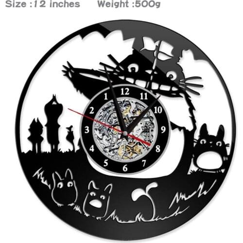12" Vinyl Record Wall Clock My Neighbor Totoro Style Clocks for Living Room Silent Vintage CD Hanging Clock