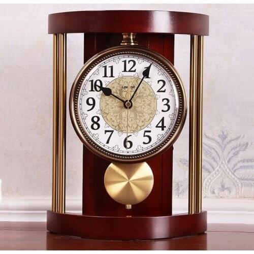 European Retro Solid Wood Table Clock Vintage Metal Wall Clock Living Room Office Fashion Creative American Ornaments Desk Clock