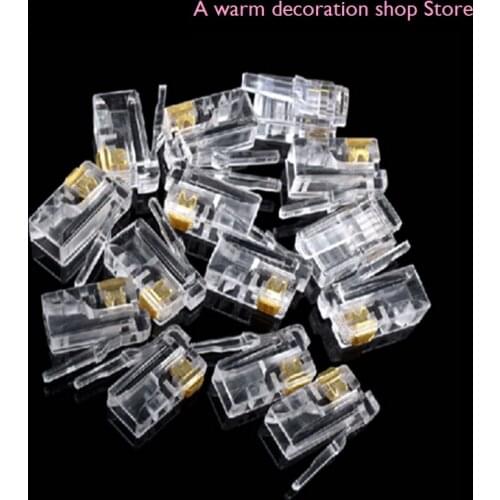 100PCS 4P4C 4 Pins 4 Contacts RJ11 Telephone Modular Plug Jack RJ11 Connector Crystal Head Ethernet Cable Plugs Heads