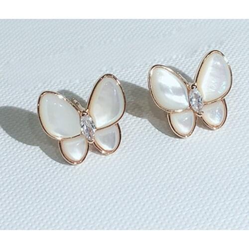 New Pattern S925 Sterling Silver Butterfly Earrings Women Grace Personality Girl 18K Rose Gold Anti Allergy Jewellery Fashion #9