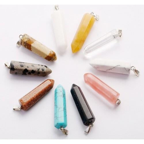 Wholesale 10Pcs/Lot Charms Hexagonal Bullet-Shaped Quartz Crystal Teardrop Stone Beads Pendants For Jewelry Making Free Shipping