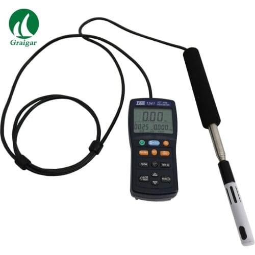 Portable Digital Air Wind Flow Meter TES-1341 Hot Wire Thermo Anemometer Speed Measuring Tester Meter with Fast Response Probe
