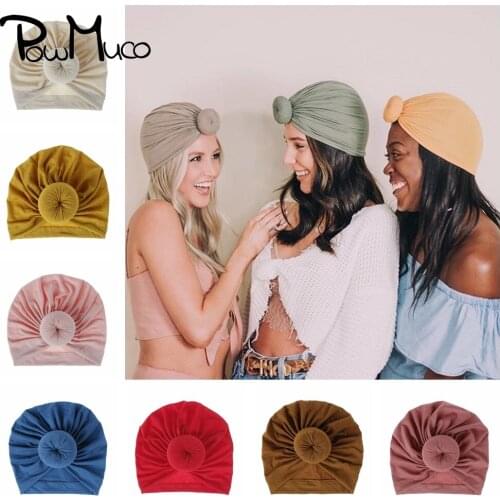 Powmuco 20*20 CM Solid Color Donut Women Hat Spring and Summer Lady Knotted Elastic Beanie Caps Female Headwear Hair Accessories