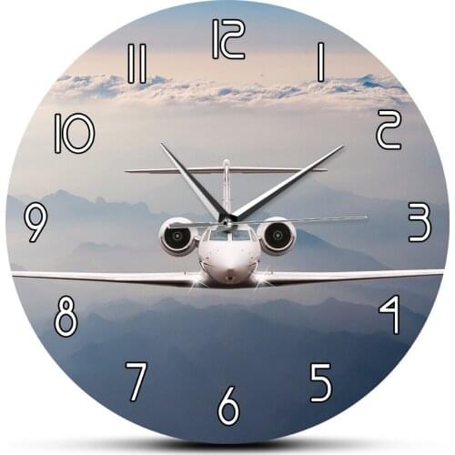 Airplane Fly Over Clouds Modern Decorative Wall Clock Alps Mountain On Sunset Aircraft Jet Air Plane Cockpit Aviation Wall Clock
