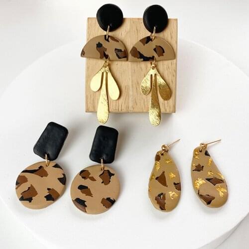 Clay Earrings Fashion Jewelry Leopard Geometric Originality Casual Idyllic Style Brown Dangle Polymer Clay Earrings for Women