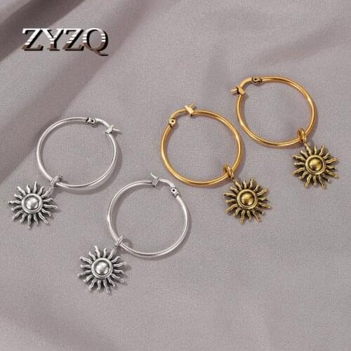 ZYZQ Retro Sun Flower Earrings Simple Fashion Hoop Earrings Cocktail Party Accessories For Women