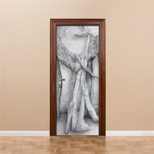 Modern Gray Tree Root Creative Art Mural Living Room Bedroom Door Mural Wallpaper PVC Waterproof Self-adhesive Door Stickers