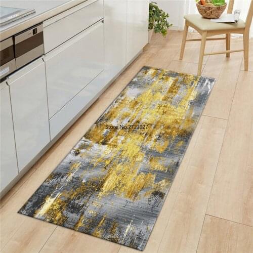 Modern Gold Gray Abstract Printing Kitchen Mat Nordic Washable Non-slip Mat Bedroom Bedside Mat Area Carpet Door Mat