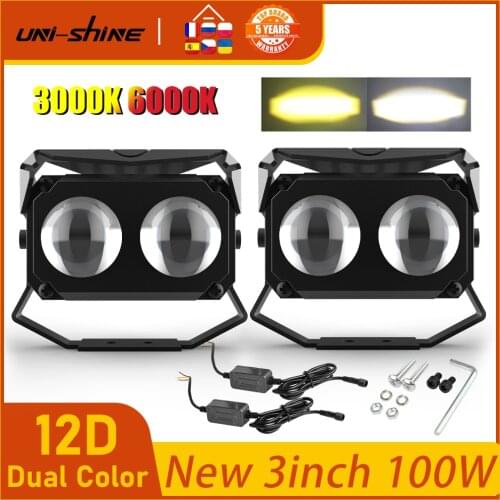 UNI-SHINE 3inch Led Light Bar/Work Light 100W 6000K 3000K White Yellow Led Work Light Bar for Offroad Tractor Truck 4x4 SUV ATV