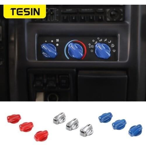 TESIN Car Air Conditioner Switch Button Knob Decoration Cover Sticker for Jeep Wrangler TJ 1997-2006 ABS Car Accessories Styling