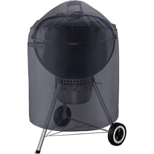 Outdoor Waterproof Round Kettle BBQ Grill Barbecue Cover Black Polyester Protector UV Resistant Easy Cleaning Durable