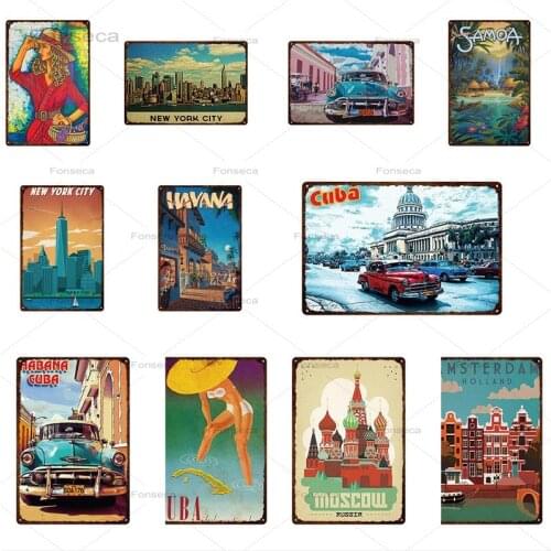 Retro London Florida New York City Iron Painting Classic Vintage Tin Sign Metal Plates Bar Home Wall Art Decoration 30X20CM