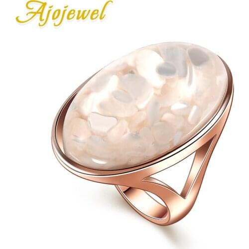 Ajojewel Size 10&11 Luxury White Shell Single Stone Big Ring For Ladies New Anillo