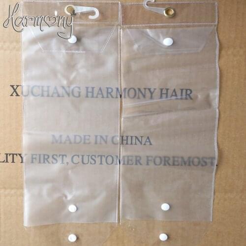 100 pcs 13cm width plastic pvc bags for packing hair extension transparent packaging bags with top hanger and bottom button