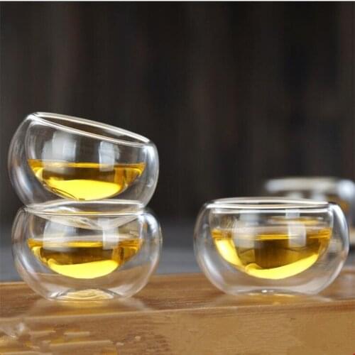 12pcs/pack Volume=50ml Small Size Double-Wall Transparent Glass Cup Teapot Tool