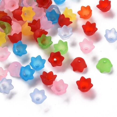Acrylic Beads, Frosted, Flower, Mixed Color, 10mm wide, 6mm thick, hole:1.5mm, about 1900pcs/500g