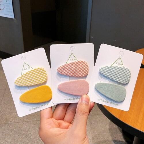 2pcs/lot Children Simple Cute Colorful Plaid Fabric Water Drop BB Clip Sweet Girl Princess Fashion Hairpins Hair Accessories