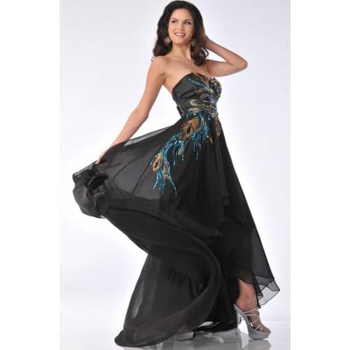 2020 Applique peacock Black sweetheart beading Long party prom Gown chiffon beach vestido de noiva bridesmaid dresses