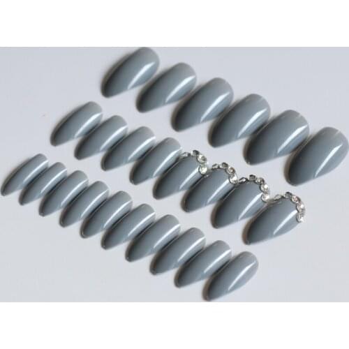 New Fashion full diamond fake nails high heel 24pcs solid color crystal nails nail art deep gray W55