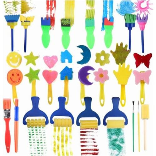 25 Pieces Kids Sponge Painting Brushes for Early Learning Mini Flower Sponge Brushes Drawing tools