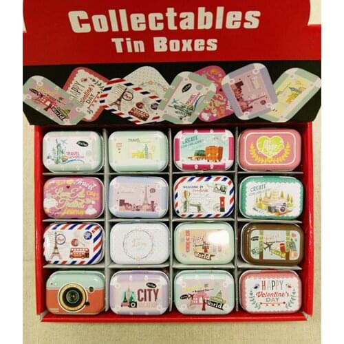 32pc/box Countryside Printing Mini Tin Box Cityview Printing Metal Coin Saver Jewerly Case Pill case 16 designs Chocolate Box