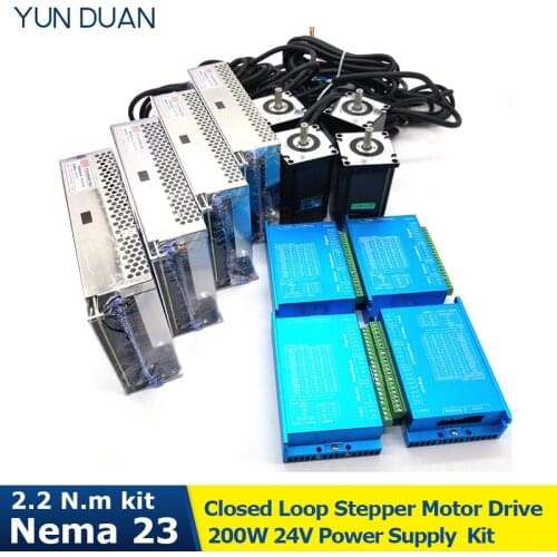4PCS Nema23 57mm 2.2Nm 1000Line Encoder DSP Closed Loop Stepper Motor 2PH DC Drive Power Supply 4 Kits Hybird Easy Servo Lathe