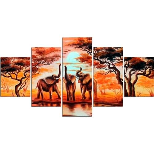 5 Pieces Diamond Embroidery Elephant Animal Mosaic Diy Diamond Painting Full Square Round Drill Africa Wild SceneryZP-4278